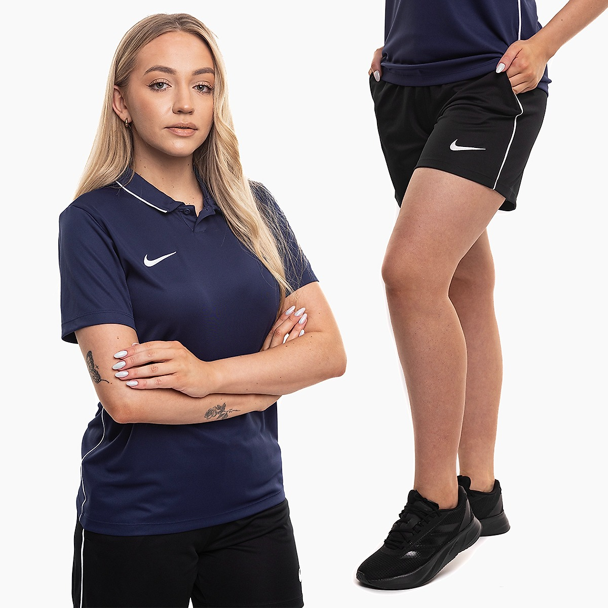 Nike dames sportset shirt shorts Dri Fit Park 26 Polo HM7150 410/HM7162 010